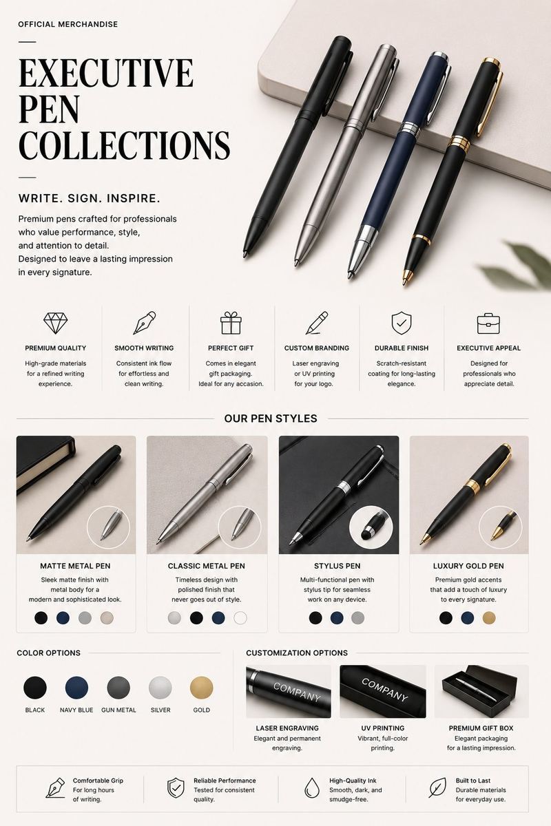Executive pen collection in four styles