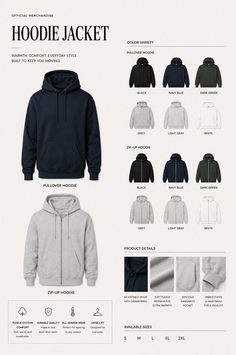 Hoodie jacket, pullover and zip-up styles