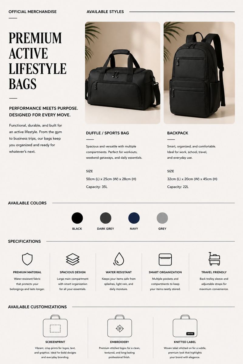 Active lifestyle duffle bag and backpack