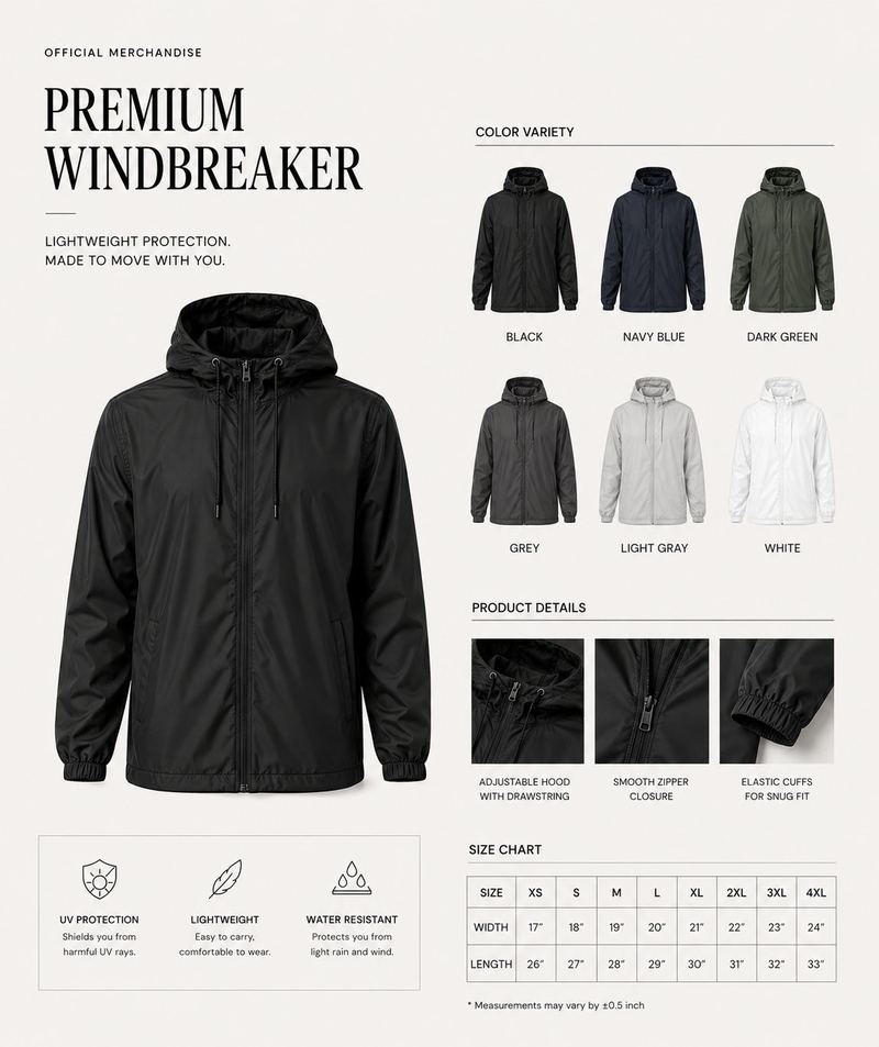 Premium windbreaker in 6 colors