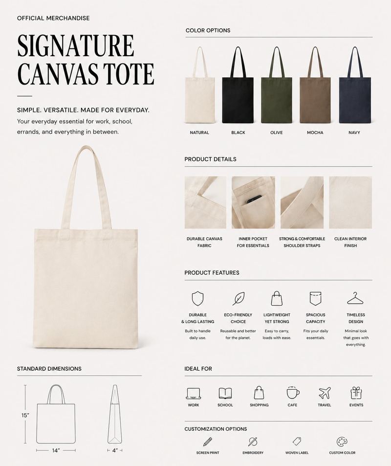 Signature canvas tote in 5 colors